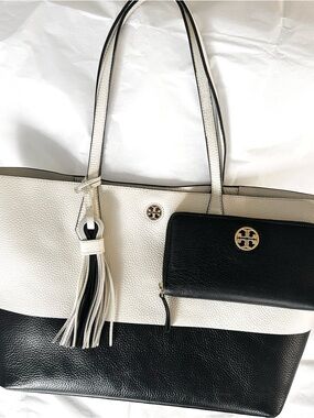 TORY BURCH Perry Color Block Tote and Wallet Set, Black and White